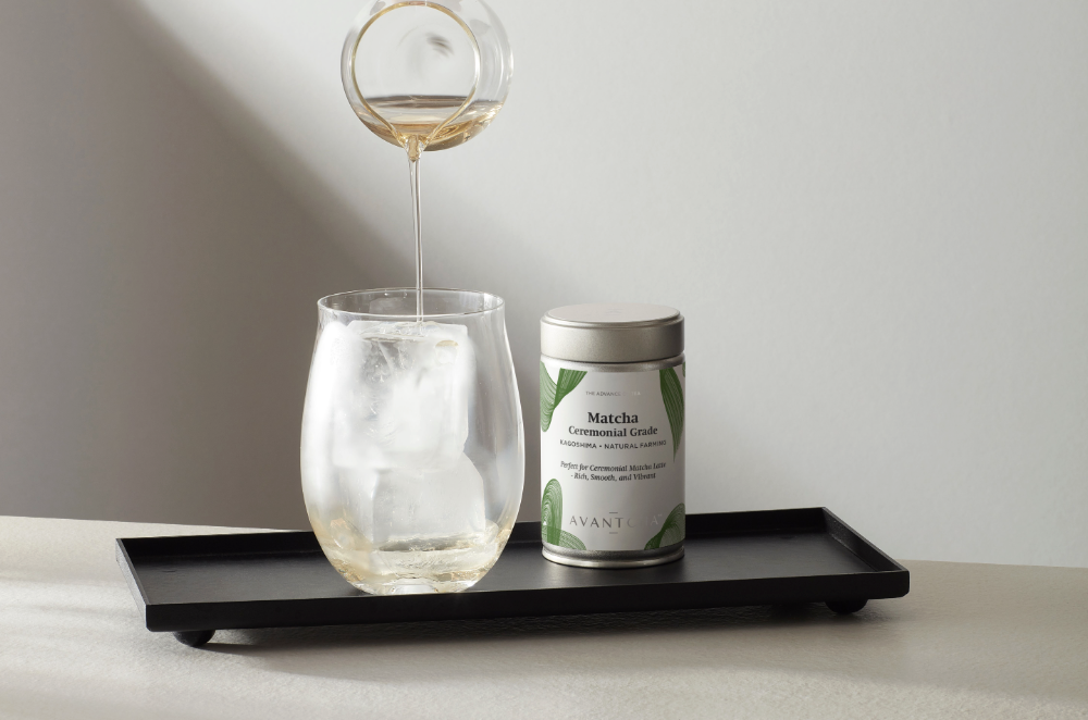 AVANTCHA Matcha Ceremonial Grade Kagoshima Natural Farming 80g in Iced Matcha Latte